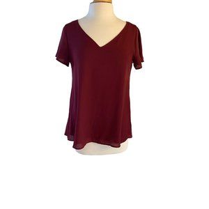 Adrienne Red Burgundy Flowy Blouse womens S